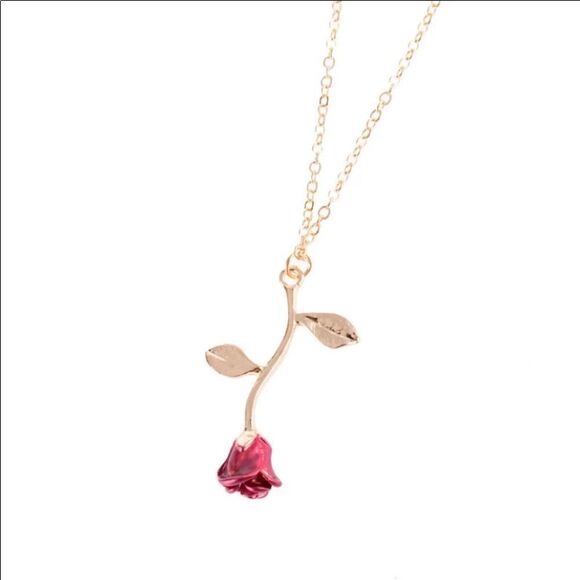 Beautiful Red Rose Pendant w/ Gold Stem& Chain (N2 - Picture 5 of 8
